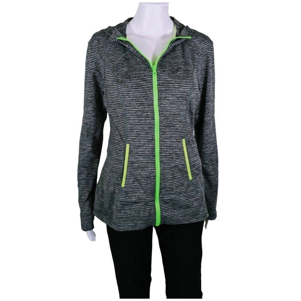 Lukka Womens Gray/Black Workout Zippered Hooded Jacket Thumb Holes Size Medium